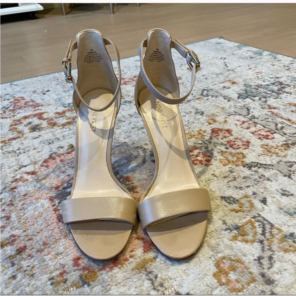 Nine West NW Mana Ankle Strap Sandal Heels in Nude